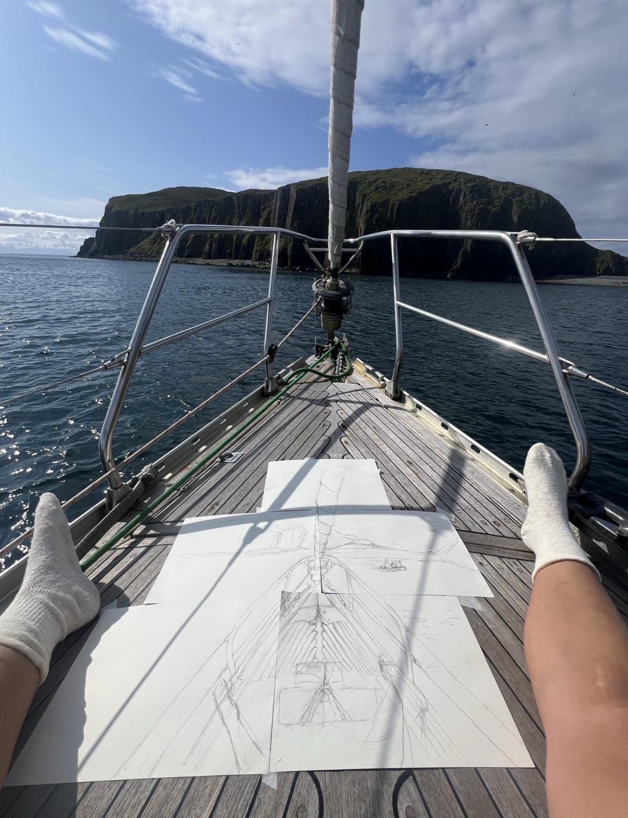 Sketching on deck, Sail Britain residency, Stornoway, 2025
